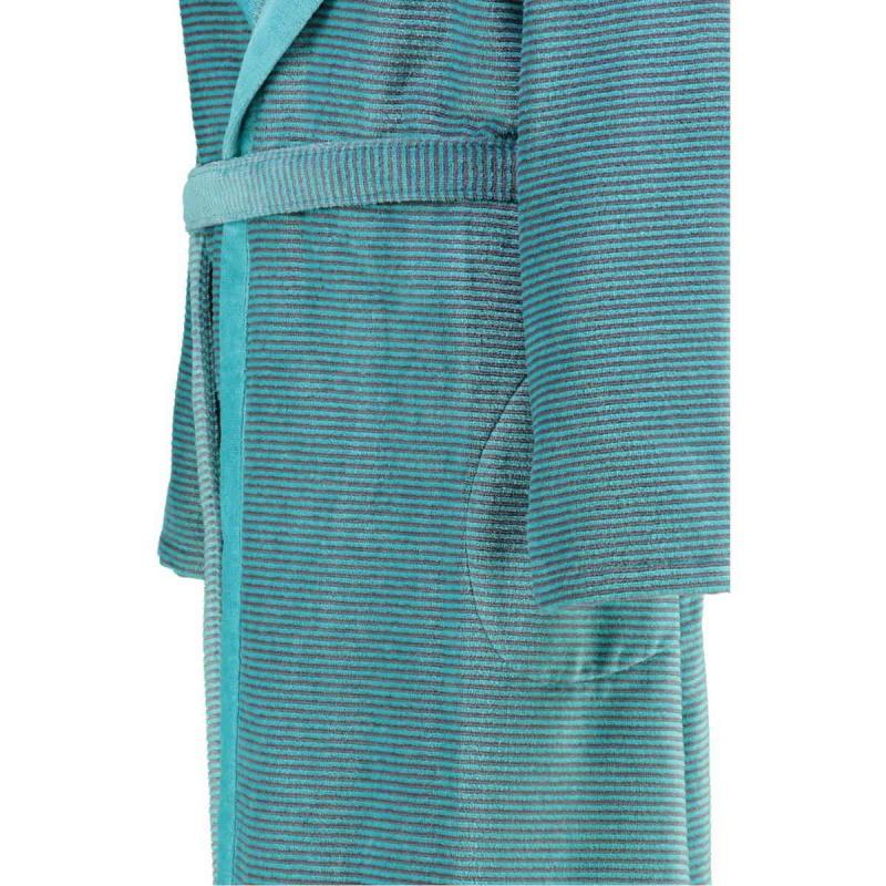 Cawö women's bathrobe long turquoise hooded velour robe 6425-47