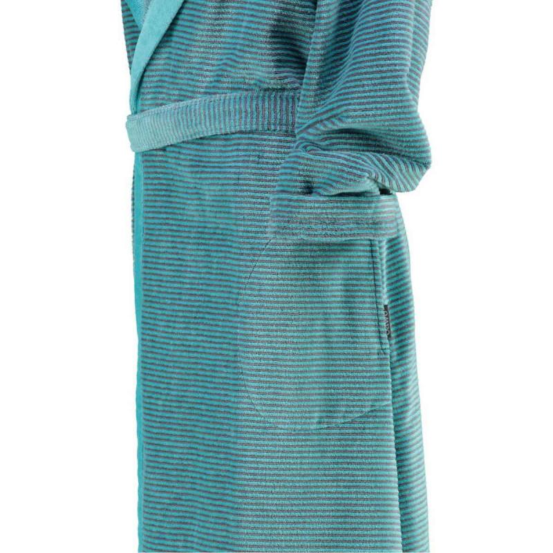 Cawö morgonrock dam lång turkos badrock med huva velour 6425-47