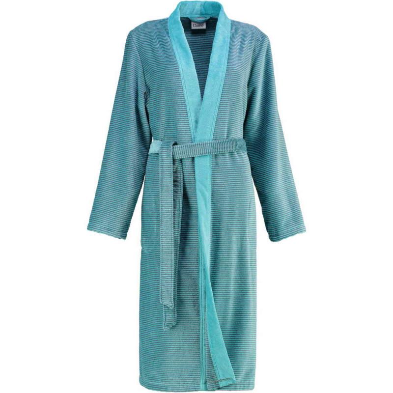 Cawö women's bathrobe long turquoise velour kimono robe 6431-47