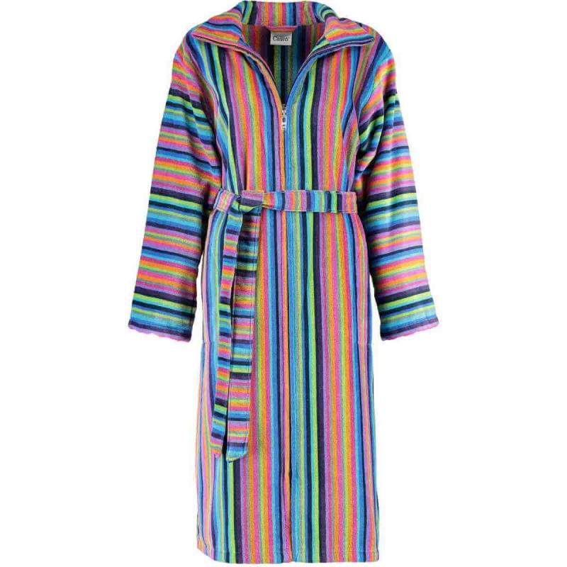 Cawö Färgglad Morgonrock Dam Dragkedja Lång Kimono Badrock 1456-14