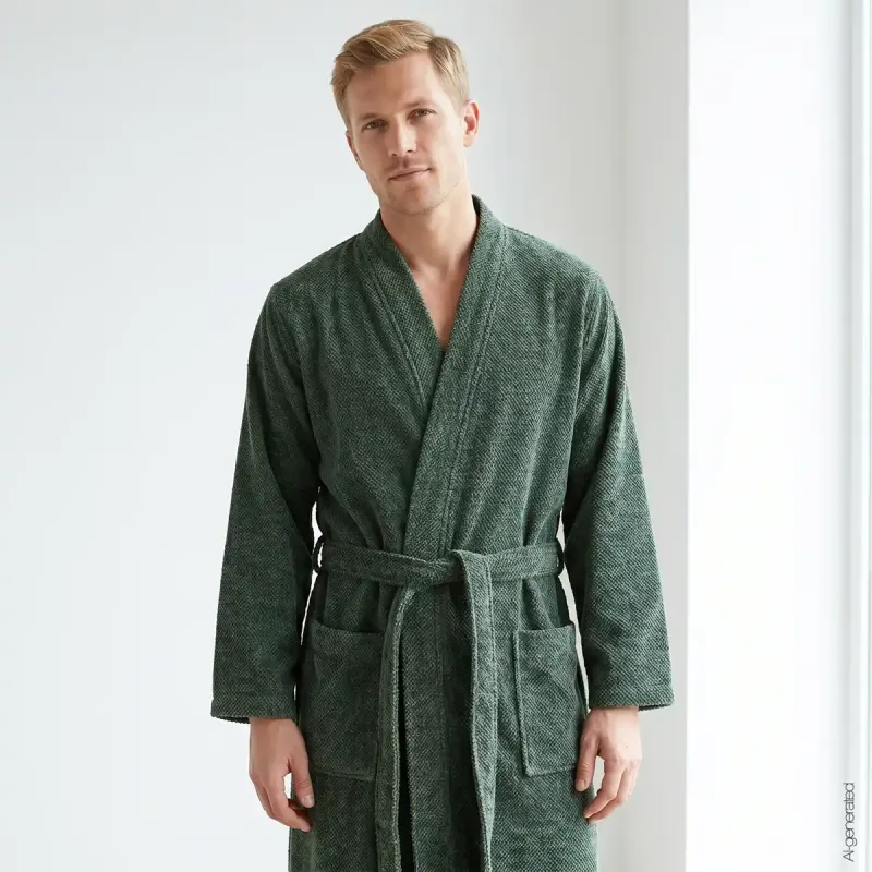 Cawö men's kimono bathrobe – Field Green 5507-47