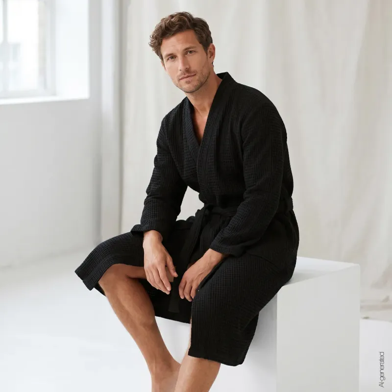 Cawö men's kimono bathrobe – Black 6845-906