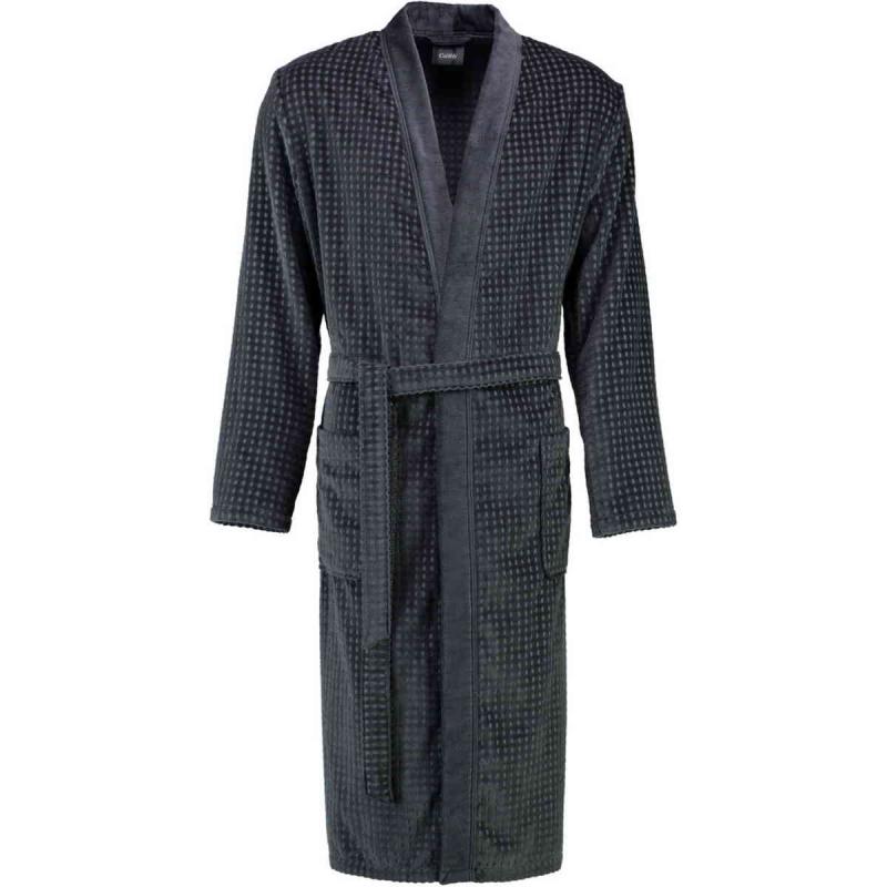 Cawö waffle-pique look long kimono bathrobe 100% cotton Anthracite