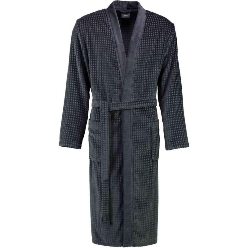 Cawö våfflad lång antracit kimono morgonrock herr pique look 100% bomull