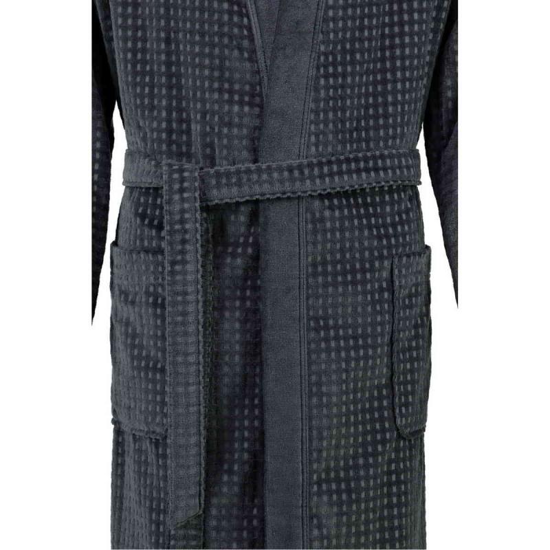 Cawö waffle-pique look long kimono bathrobe 100% cotton Anthracite