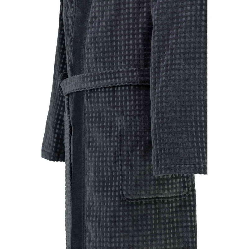 Cawö våfflad lång antracit kimono morgonrock herr pique look 100% bomull