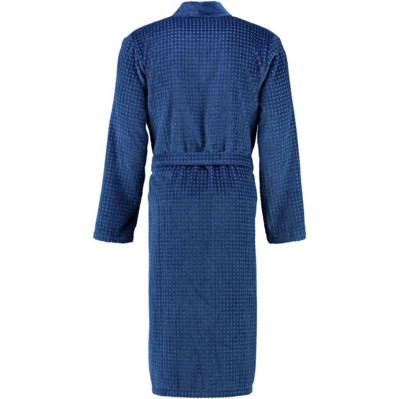 Cawö våfflad lång blå kimono morgonrock herr pique look 100% bomull
