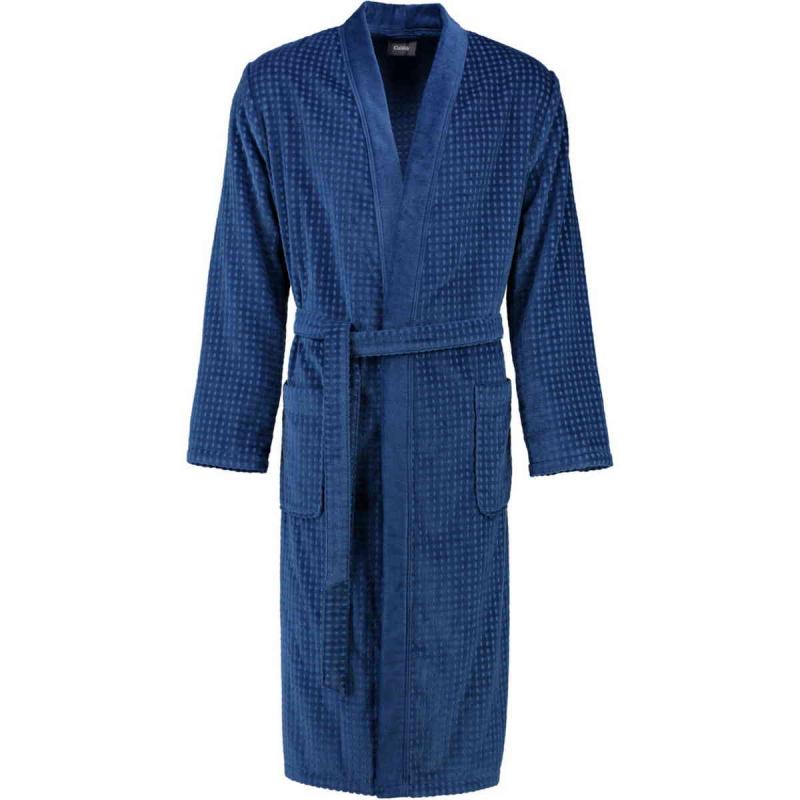 Cawö våfflad lång blå kimono morgonrock herr pique look 100% bomull