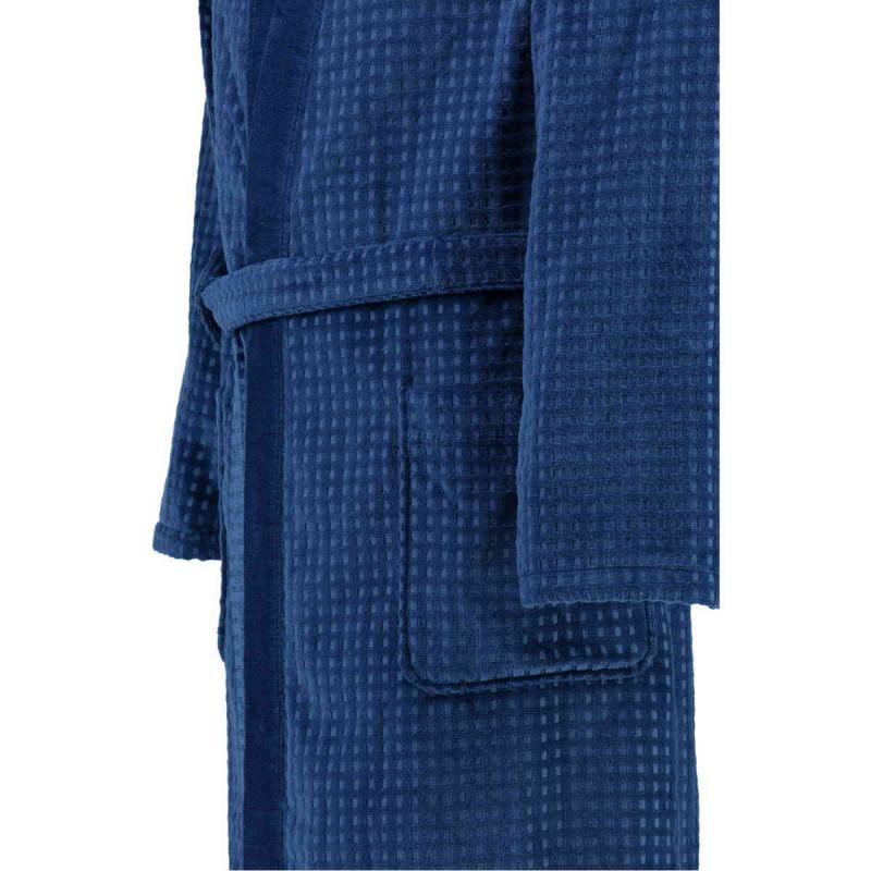 Cawö waffle-pique look blue long kimono bathrobe 100% cotton