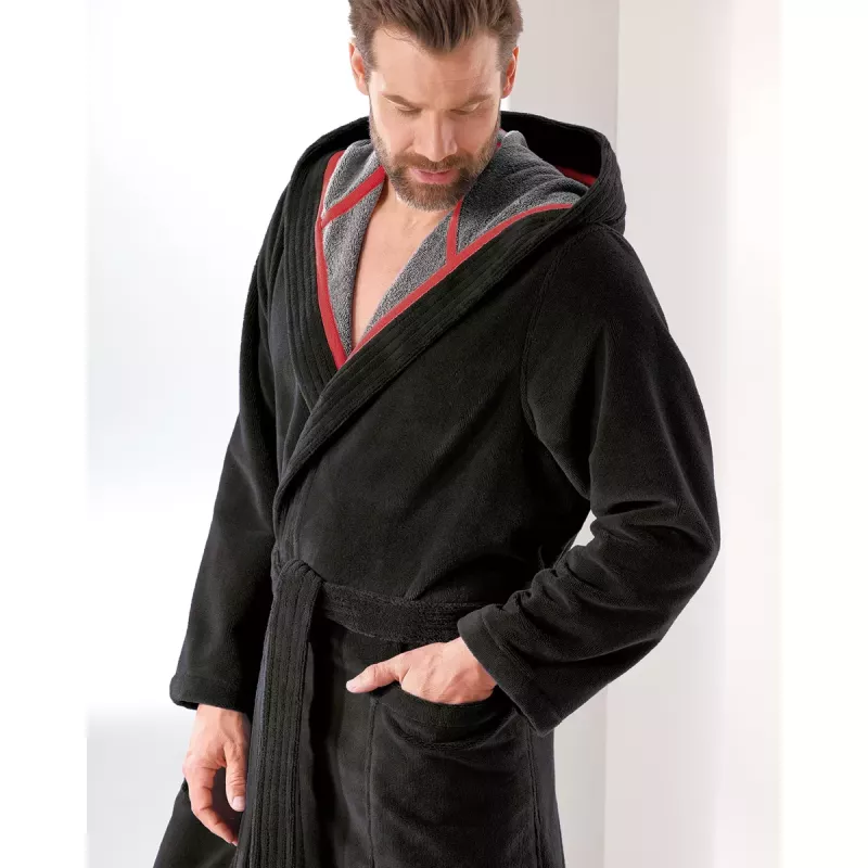 Cawö Men's Hooded Bathrobe 831-97 Lava