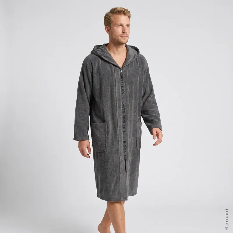 Cawö men's hooded zip bathrobe – Anthracite 6850-774
