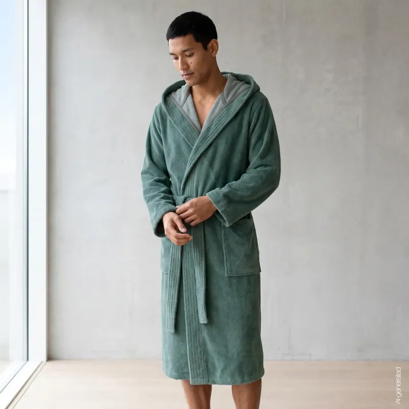 Cawö men's bathrobe with hood – Mineral 801-44
