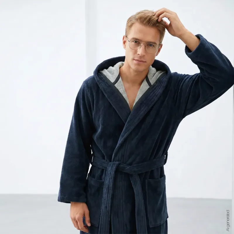 Cawö men's hooded bathrobe – Ocean 831-19