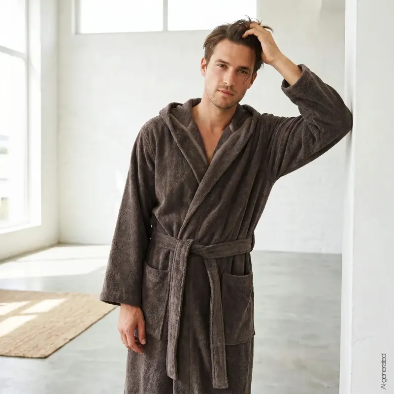 Cawö men's hooded bathrobe – Pepper 829-37
