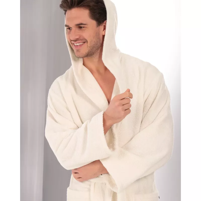 Cawö Men's Robe with Hood Pure 5623-356 Natural