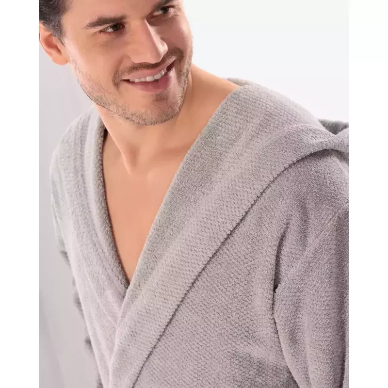 Cawö Men's Robe with Hood Pure 5623-727 Stein