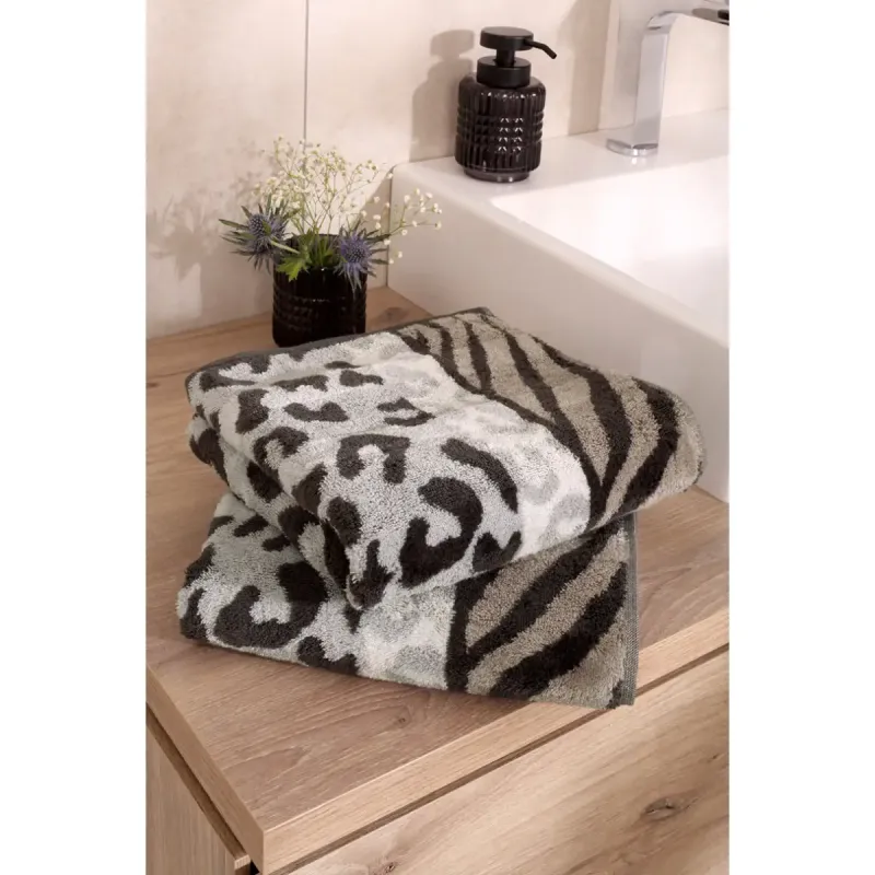Cawö Noblesse Animal cotton towel, animal print – metal grey 1090-77