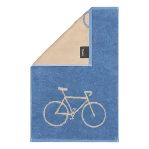 Cawö Postcard Towels guest towel with bicycle print – capri blue 100-21