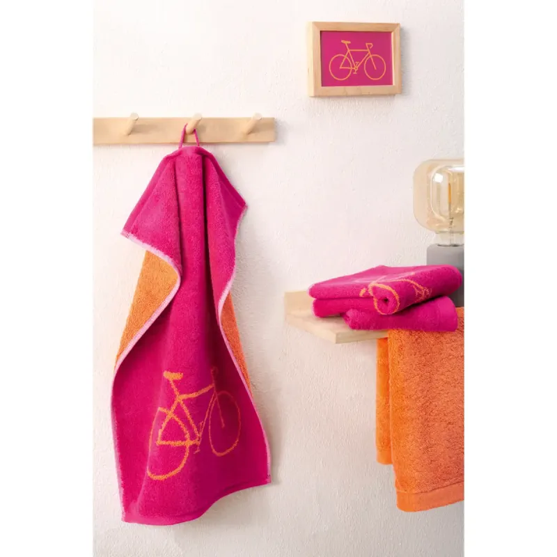 Cawö Postcard Towels guest towel with bicycle print – pink 100-22