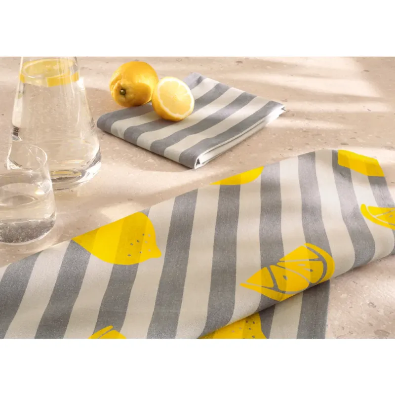 Cawö Prints & Stripes kitchen towels 2-pack lemon print platinum/grey 50×70 cm 541-73