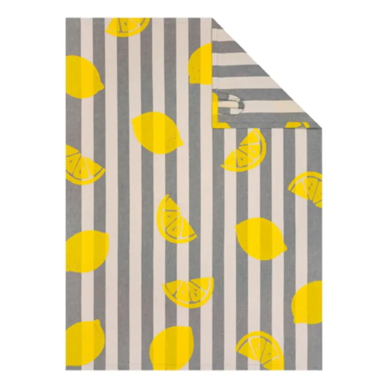 Cawö Prints & Stripes kitchen towels 2-pack lemon print platinum/grey 50×70 cm 541-73