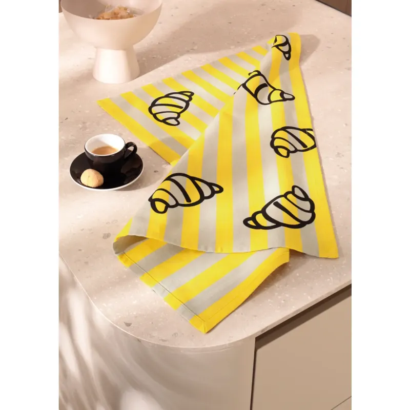 Cawö Prints & Stripes kitchen towels 2-pack croissant print stone/yellow 50×70 cm 544-53
