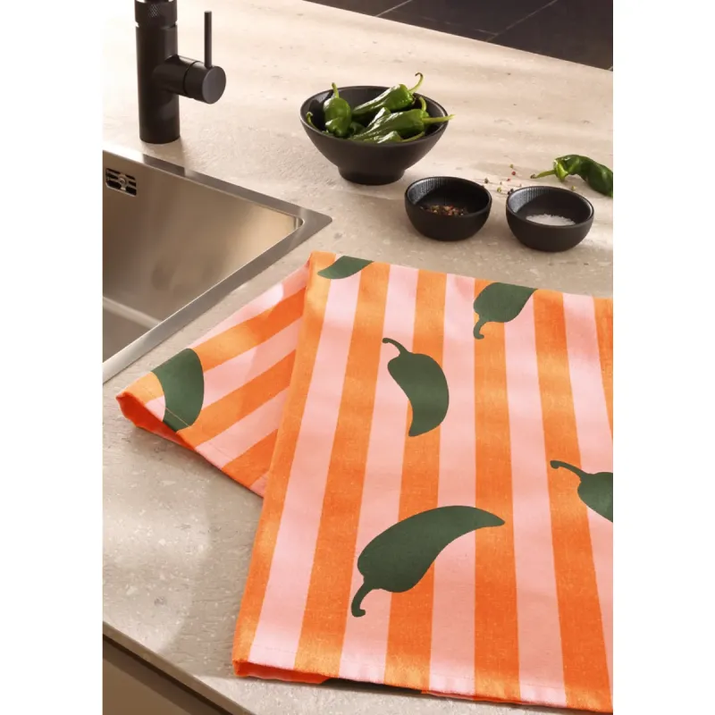 Cawö Prints & Stripes kitchen towels 2-pack pepper print pink/orange 50×70 cm 545-23