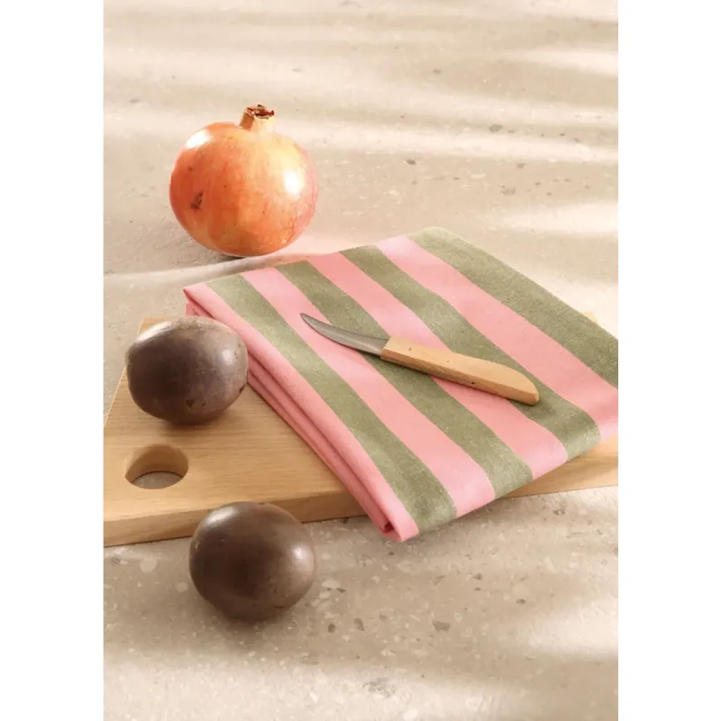 Cawö Prints & Stripes kitchen towels 2-pack striped olive/pink 50×70 cm 546-24
