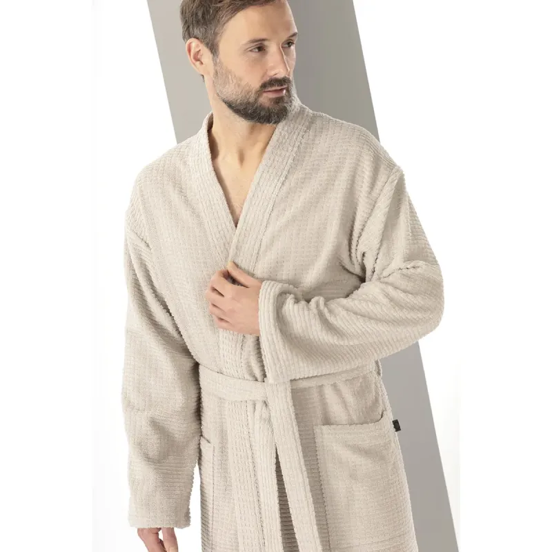Cawö PURE Elements men's kimono bathrobe – Travertine 6526-366