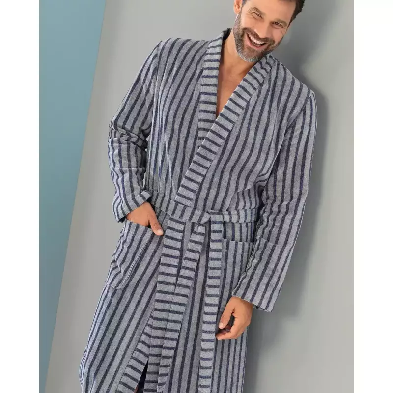 Cawö Striped Kimono Robe for men 5505-17 Denim