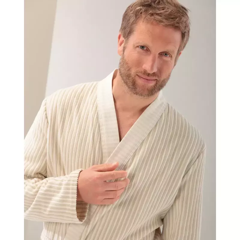 Cawö Striped Kimono Robe for men 5718-33 Beige