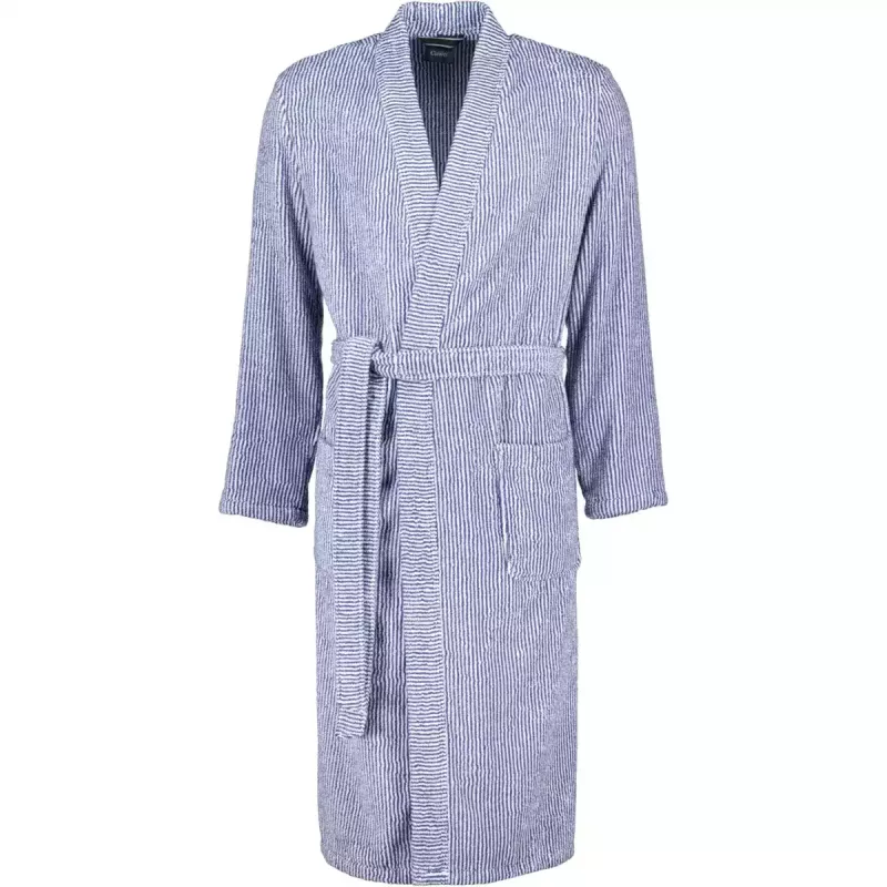 Cawö Striped Kimono Dressing Gown for Men 3834-16 Blue