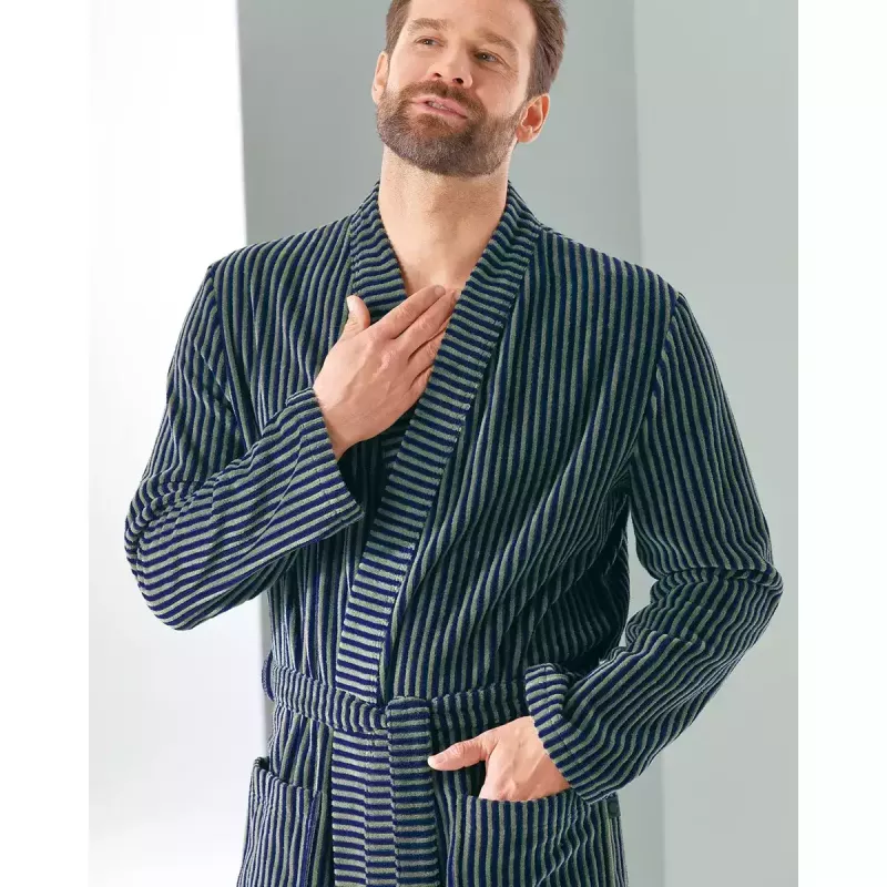 Cawö Men's Striped Kimono Robe 4854-14 Blue field