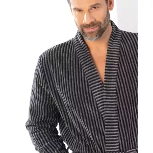 Cawö Men's Striped Kimono Robe 4854-97 Anthracite