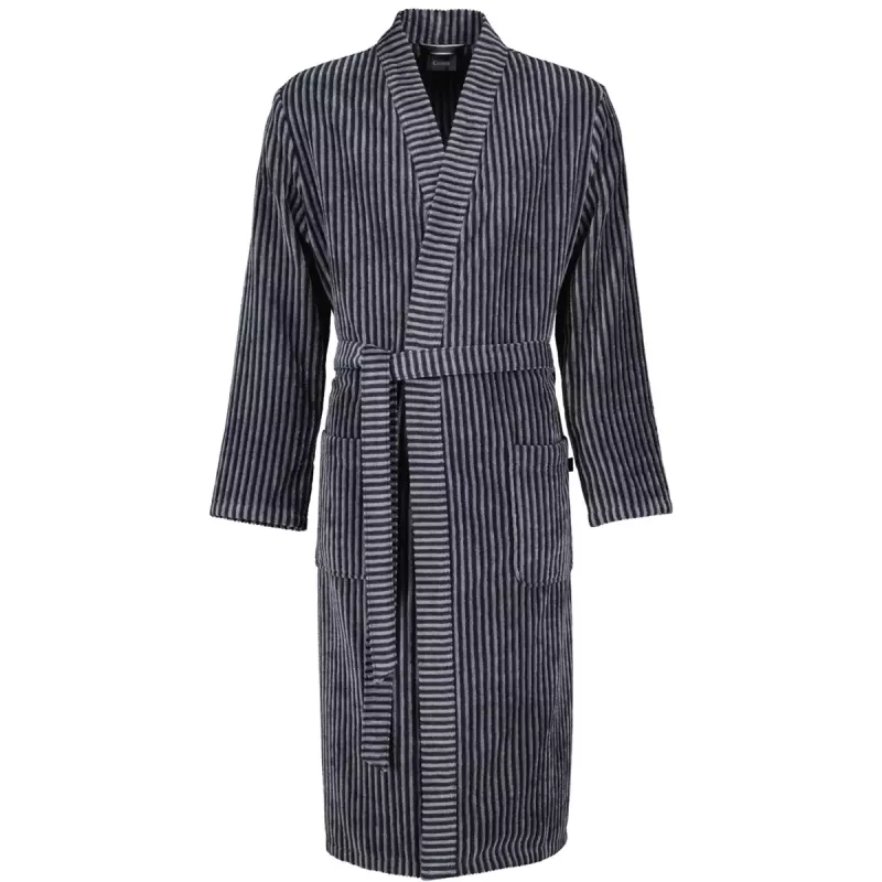 Cawö Men's Striped Kimono Robe 4854-97 Anthracite