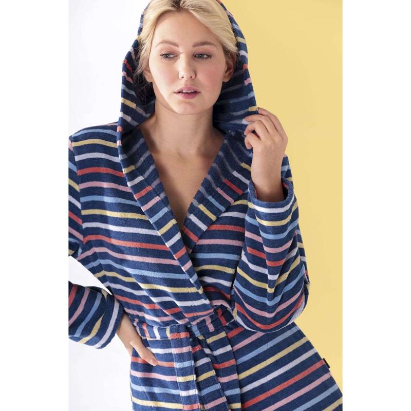 Cawö Ladies Striped Robe with Hood 3344-12 Colorful