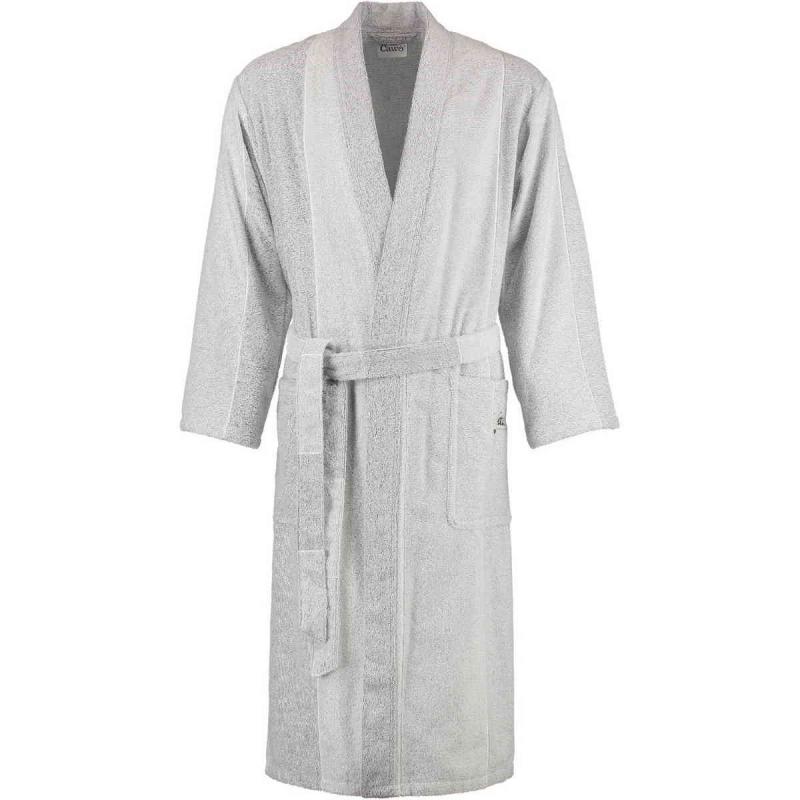 Cawö silvergrå och vit kimono frotté badrock lång unisex modell