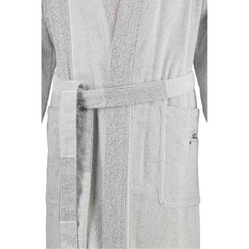 Cawö silvergrå och vit kimono frotté badrock lång unisex modell