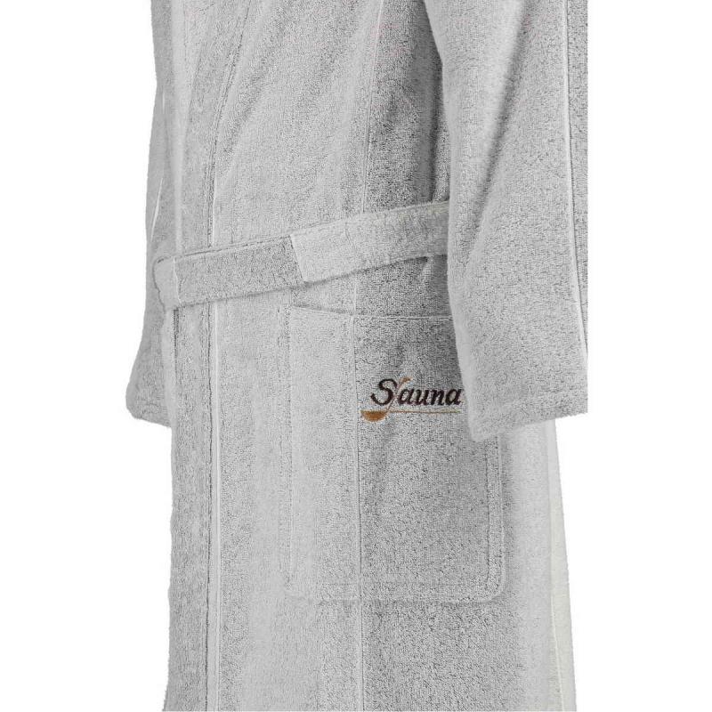 Cawö long terry kimono bathrobe silver grey and white unisex model