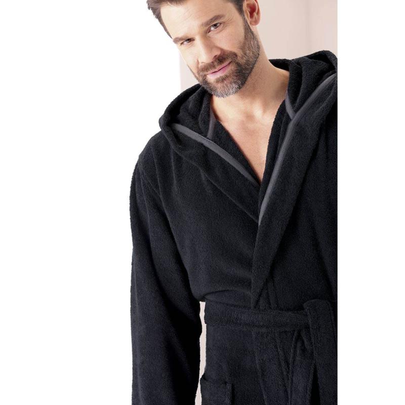 Cawö Men's Black Robe with Hood 829-97