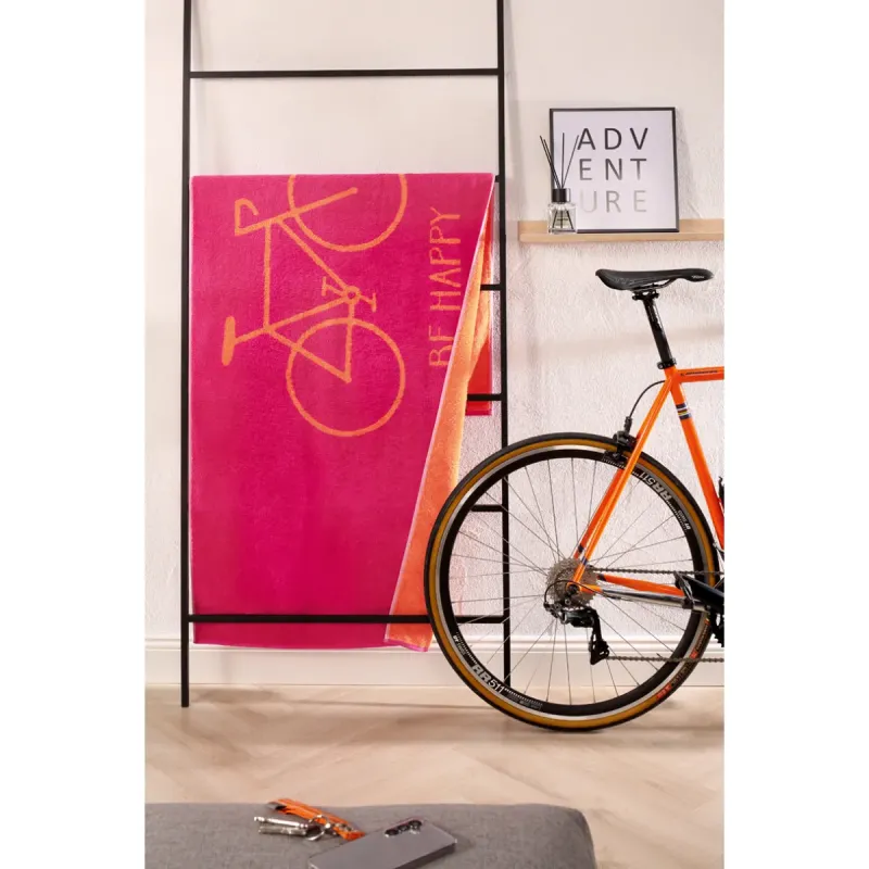 Cawö Travel cotton towel, bicycle design – pink 6287-23