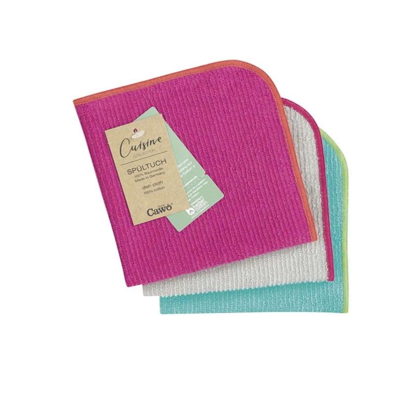 3-pack Cawö Cloth dishcloths pink/turquoise