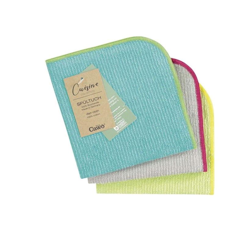 3-pack Cawö Cloth dishcloths turquoise/pistachio