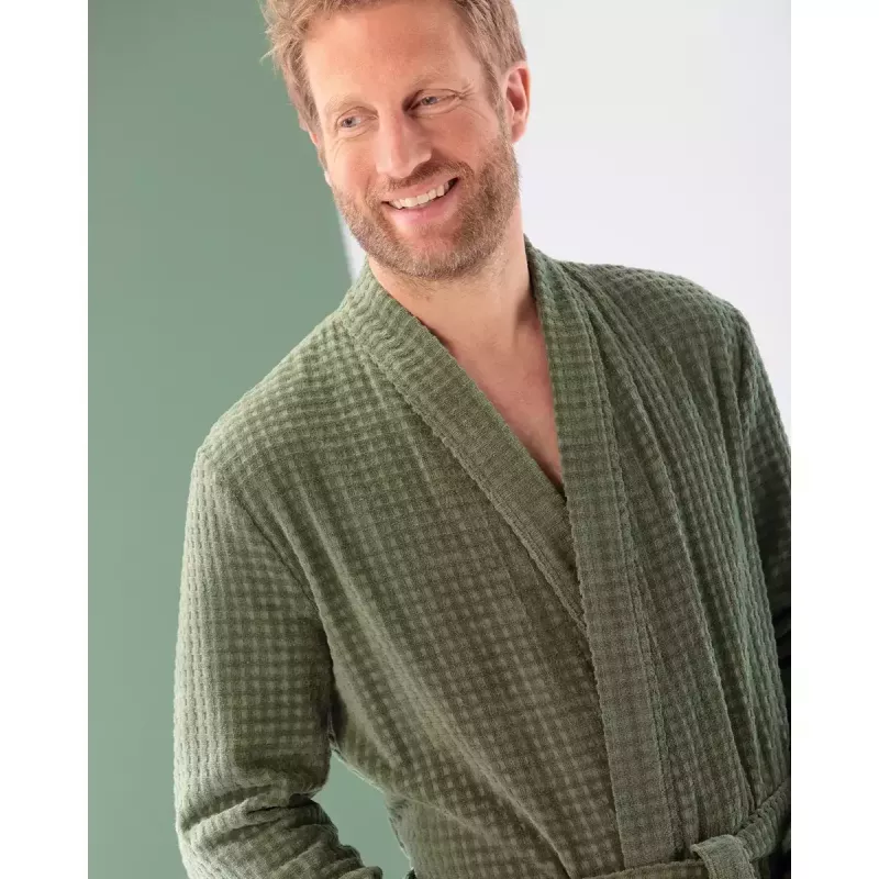 Cawö Men's Waffle Pique Robe Kimono 5508-453 Field