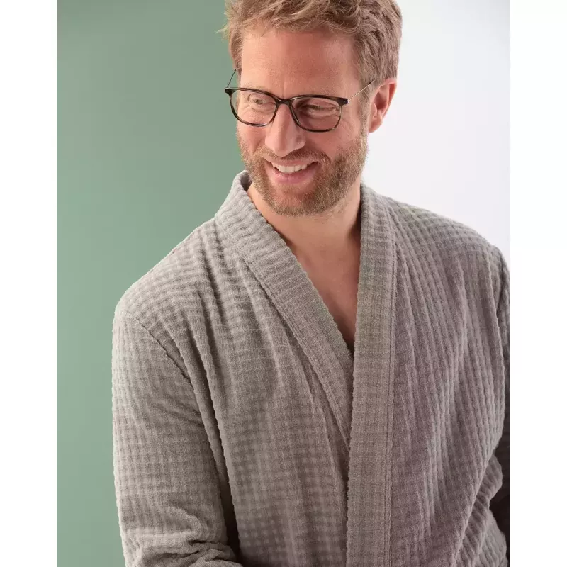 Cawö Men's Waffle Pique Robe Kimono 5508-779 Graphite