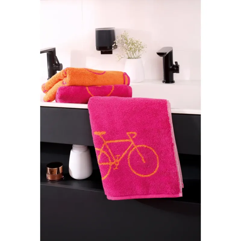 Cawö Velo cotton towel, bicycle design – pink 6298-23