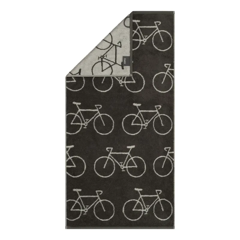 Cawö Velo cotton towel, all-over bicycle print – basalt grey 6299-77