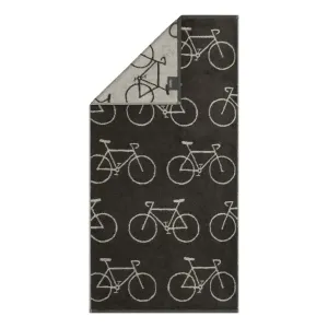 Cawö Velo cotton towel, all-over bicycle print – basalt grey 6299-77