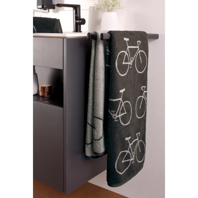 Cawö Velo cotton towel, all-over bicycle print – basalt grey 6299-77