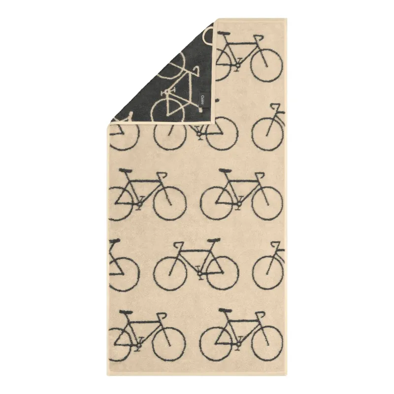 Cawö Velo cotton towel, all-over bicycle print – beige 6299-37